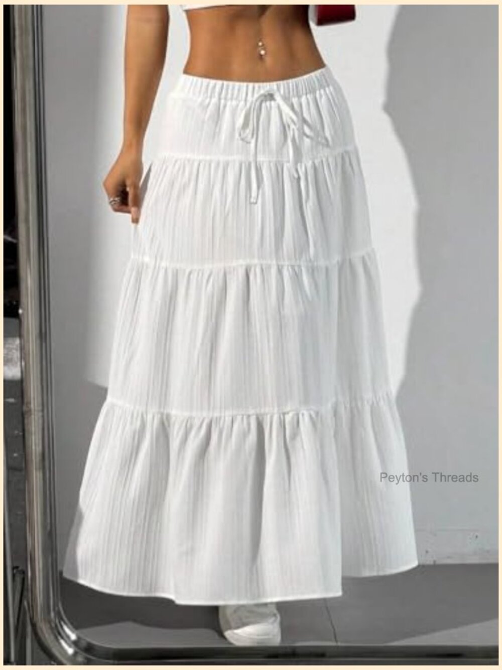 Ruffle Hem A-Line Maxi Skirt Elastic Waist Tiered Boho Long Dress - Picture 4 of 7